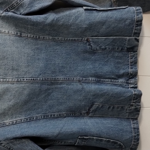 Rustic Denim Two Button Fitted Jean Jacket Blazer Vintage Medium Pockets - Picture 6 of 7